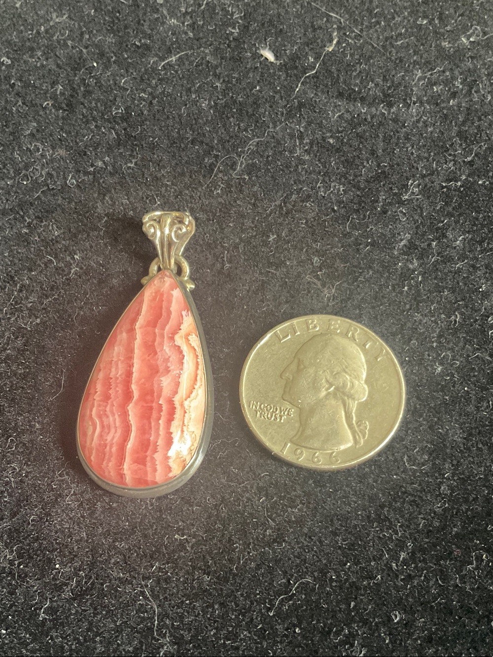 Sterling Silver Pink Rhodochrosite Teardrop Pendant - Picture 2 of 5